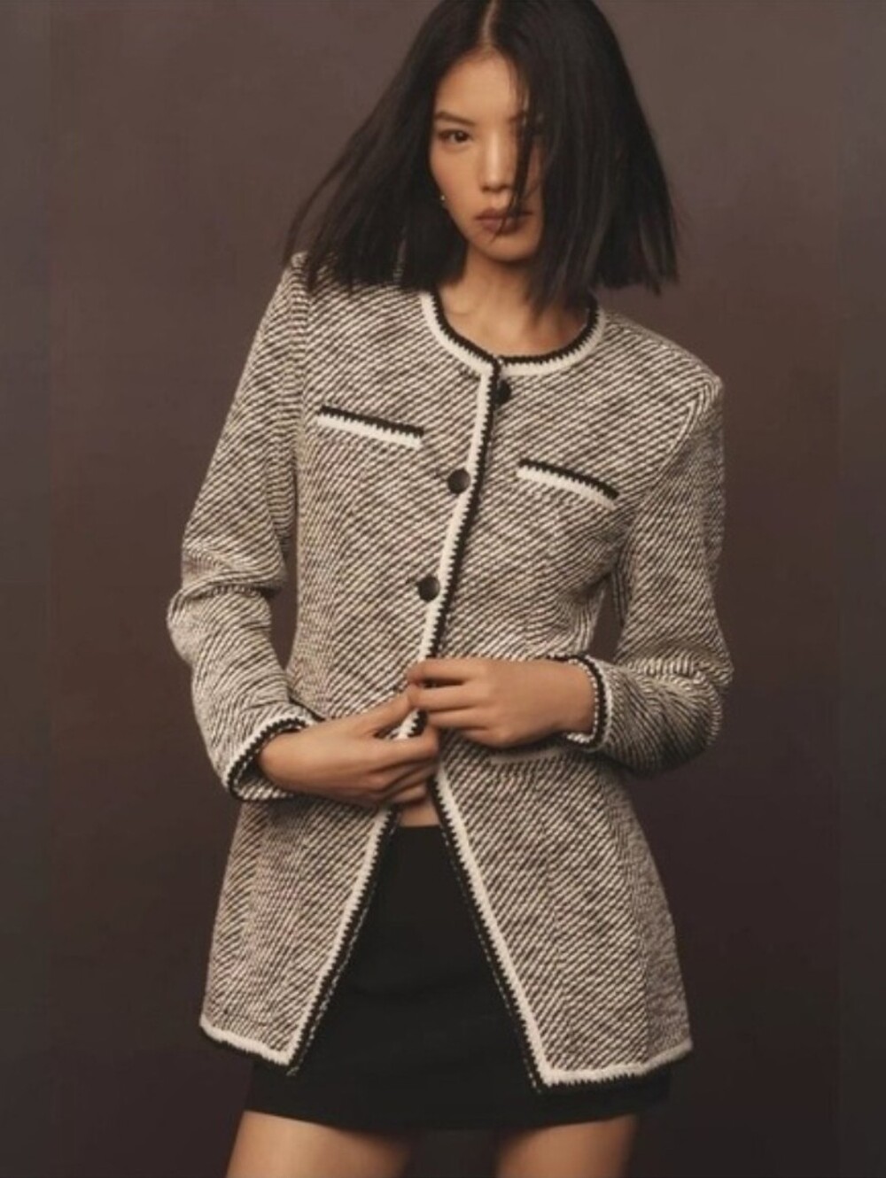 Anthropologie Avec Les Filles Tweed Blazer Jacket Size Medium Petite